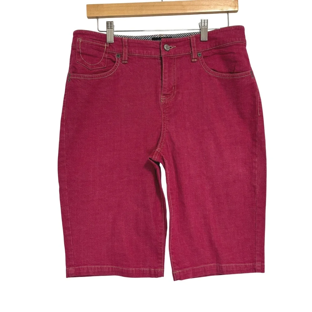 Sonoma Bermuda Shorts Raspberry Pink Red Stretch Denim Cotton Casual Size 8